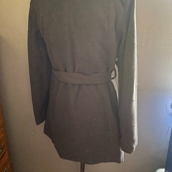 Black Wool Blend Coat with Waist Tie - Picture 6 of 6